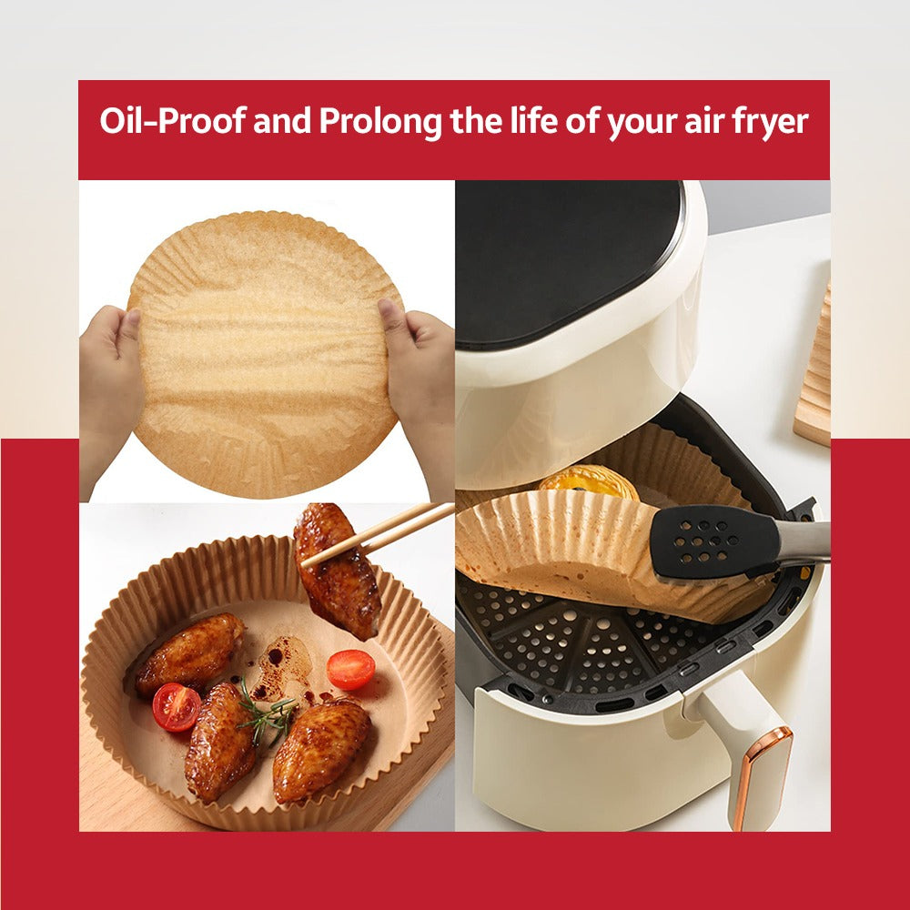 Air Fryer Disposable Liners, 100PCS Non-Stick Parchment Paper, Oil Proof & Water Proof Baking Paper, Food-Grade for Roasting, Microwave, and Baking, Perfect for air fryer